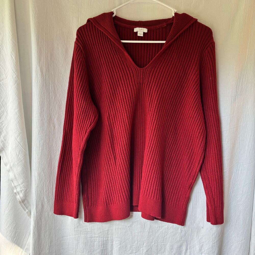 JJill dark red ribbed split neck sweater sz 2X